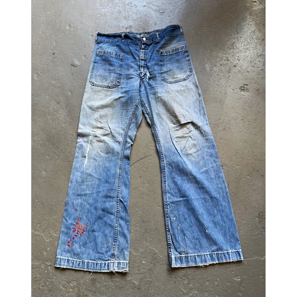 Vintage 60s Seafarer Bell Bottom Denim Jeans 35x32